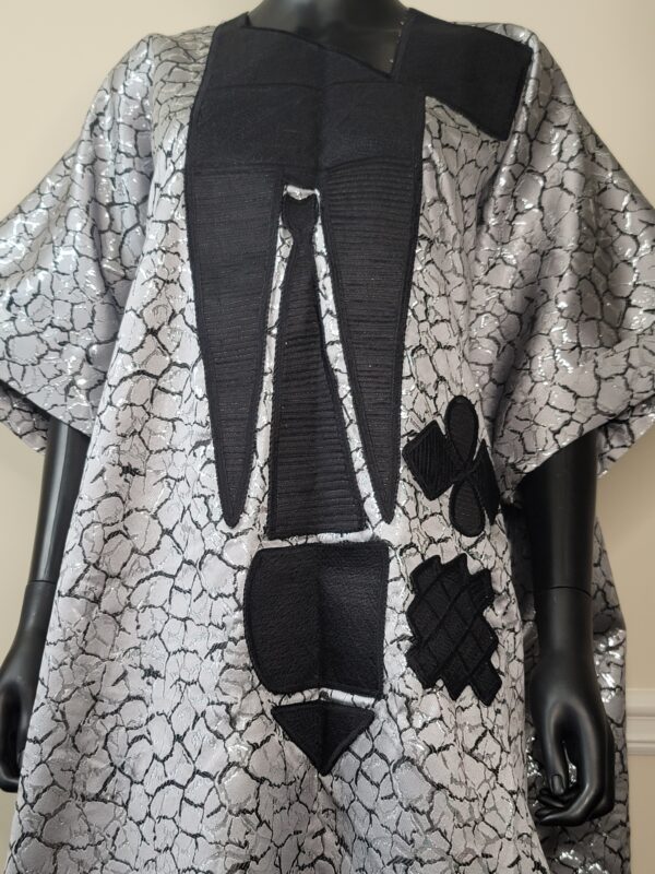 Black and Silver Brocade Boubou - Image 2