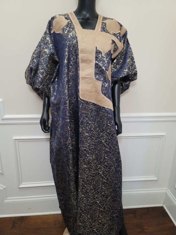 Embroidered Navy Blue Brocade Dress